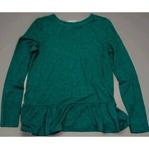 LOFT Women’s XS Green Long Sleeve Peplum Hem Top Boho Casual Stretch EUC